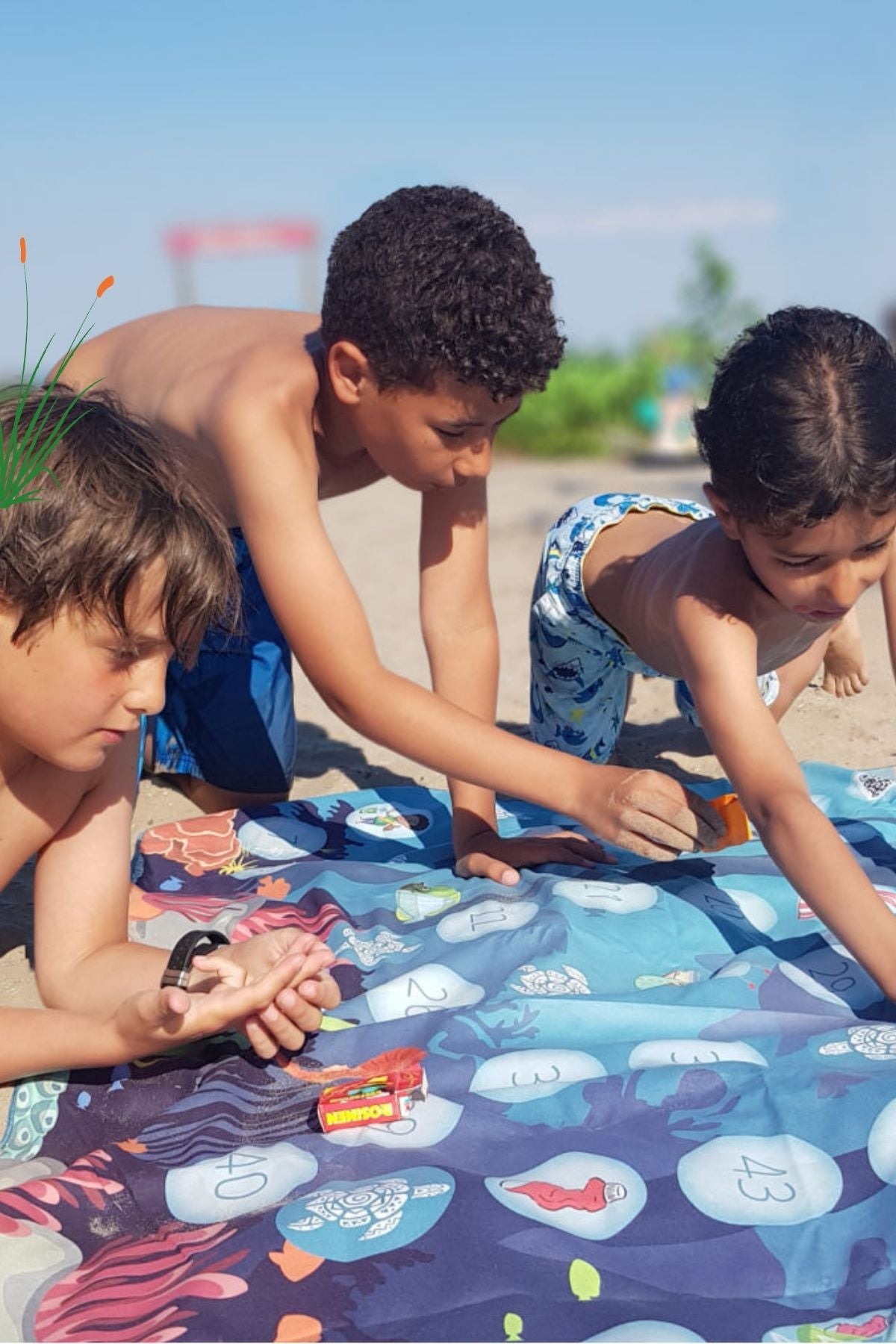 Unique sustainable beach game on a beach towel GAME 'SAVE THE TURTLE